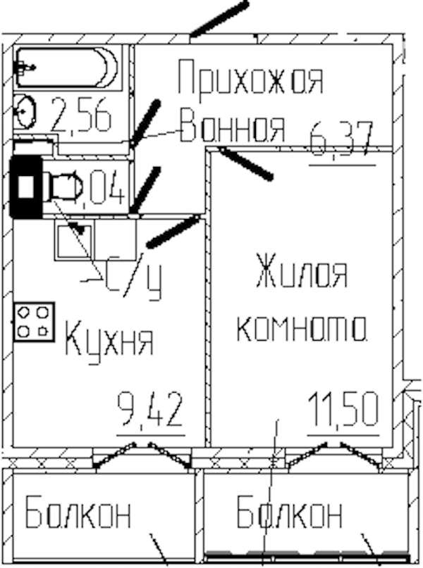1-комнатная квартира 32.9 м², 2/6 эт., ЖК «SERTOLOVO PARK»